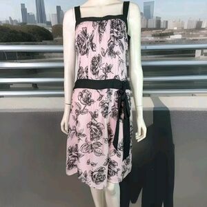 Ann Taylor Loft Pink Black Fit n Flare Floral Dress 2 Crepe Silk Lined